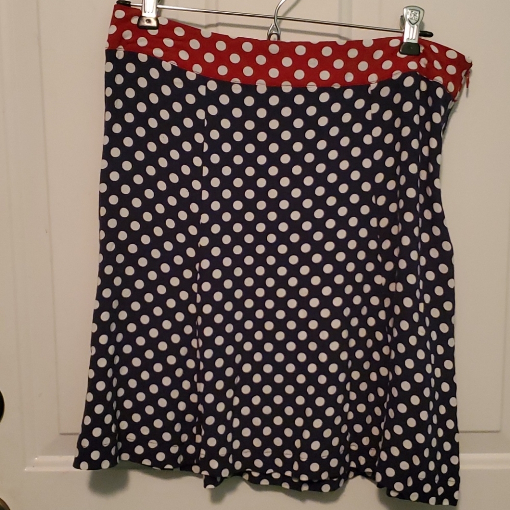 Boden blue and red skirt with white polka dots